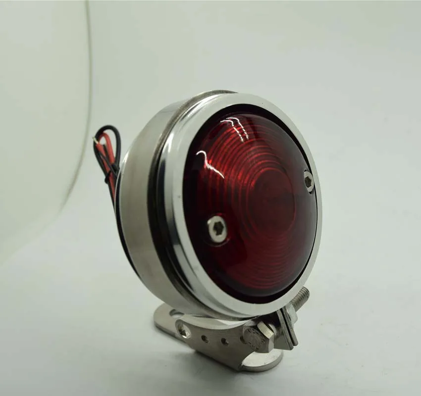 

Motorcycle Universal Accessories Sliver Round Metal 12V Led Tail Stop Light Old School Brake Light