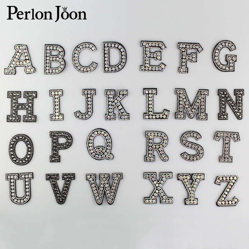 

1pcs 24 letters three colors Rhinestone English Alphabet Letter Applique Iron On letters Patch Badge Paste for clothes Bag Shoes