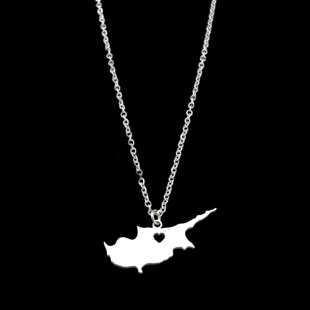 New Arrival Stainless Steel Cyprus Country Map Pendant Necklaces for Women Silver Color Jewelry