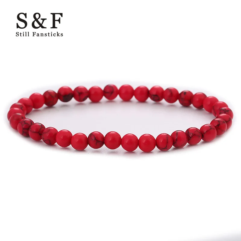 

6mm Red Stone Beads Bracelet Charm Couple Men Jewelry Bracelets For Women Bileklik Pulseras Hombre Mens Armbanden Braslet 2019