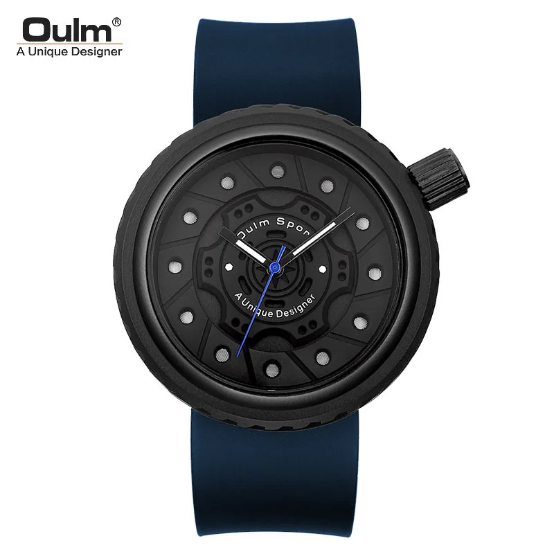 Роскошный бренд OUlM часы модные креативные колеса дизайн черные часы мужские спортивные часы Силиконовые часы heren horloge - Цвет: HG5102BLUE