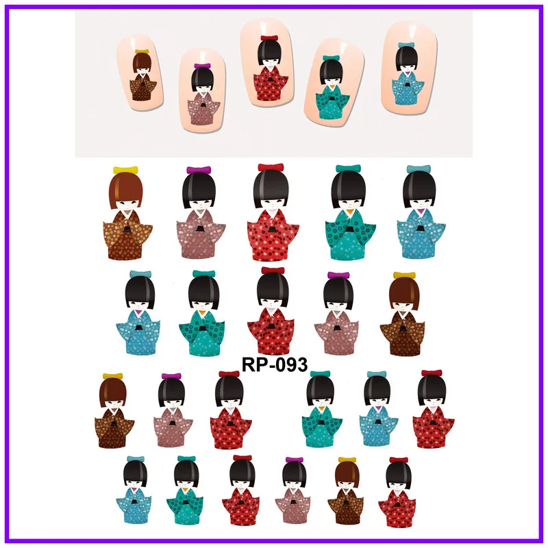 Дизайн ногтей красивые наклейки для ногтей водная наклейка слайдер мультфильм японские традиционные Кимоно куклы-гейши RP091-096