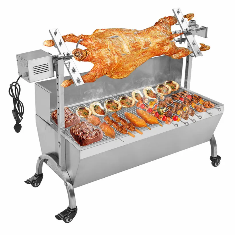 5RPM 220V/110V Stainless Steel Pig Lamb Goat Chicken Charcoal BBQ Grill Roaster Spit Rotisserie Electric Motor 3