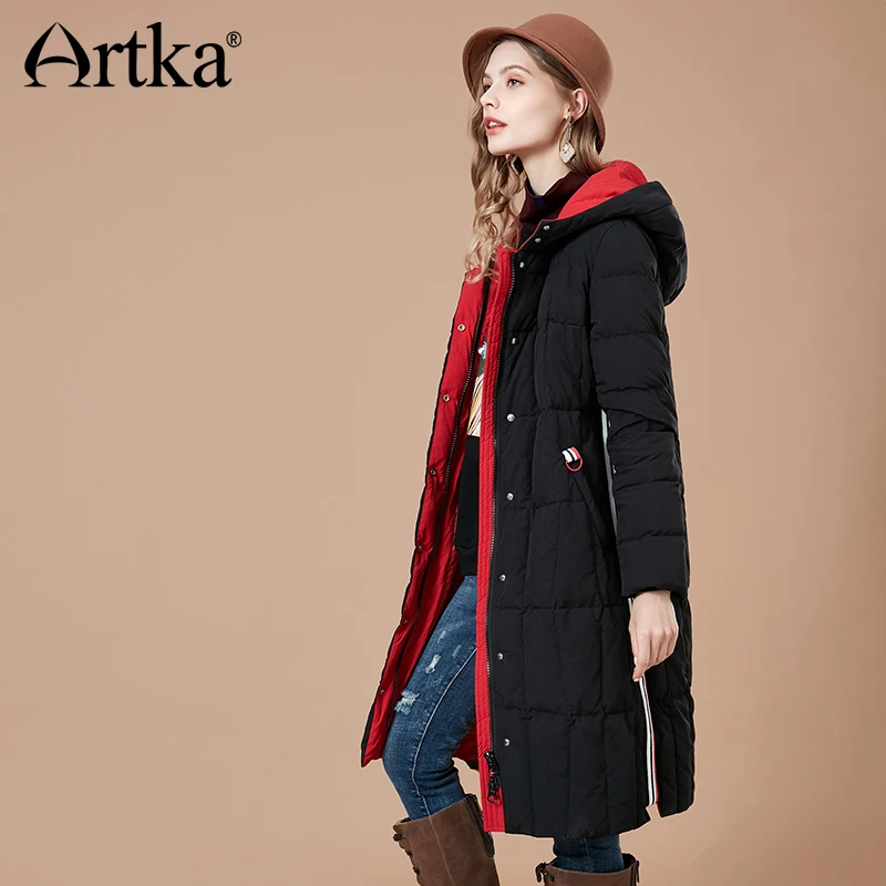 ARTKA Women 2018 Winter 90% White Duck Down Coat Contrast Color Hoodies Female Fashion Thicken Jacket Coats YK10089D