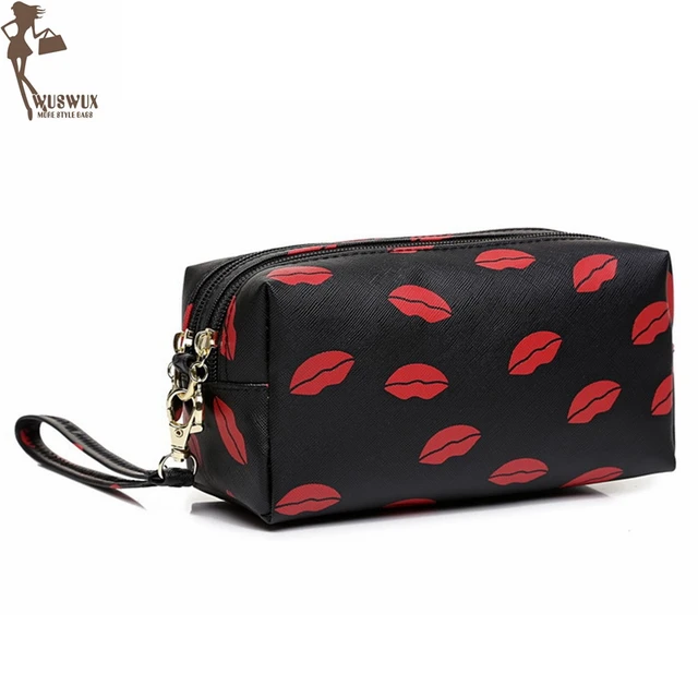 Cosmetic Bag Cases New Fashion Lip Print Women Make Up Double Cosmetic Bag Cases New Fashion Lip Print Women Make Up Double Zipper Design Quality Pvc
