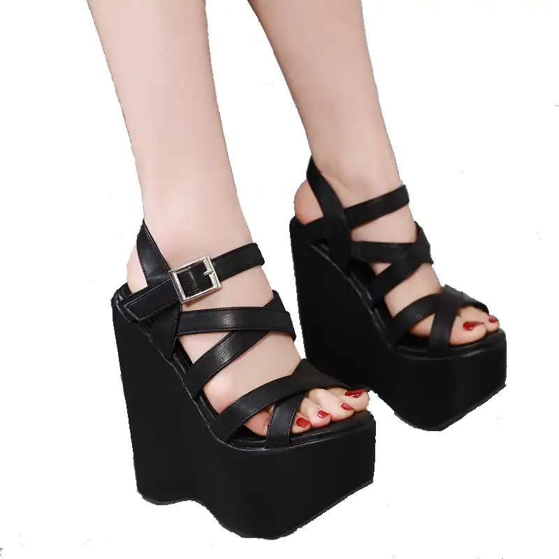 black high wedge shoes
