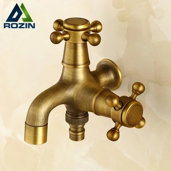 

Free Shipping Wholesale Dual Cross Handles Wall Mounted Washing Machine Taps Antique Brass Mop Pool Faucets