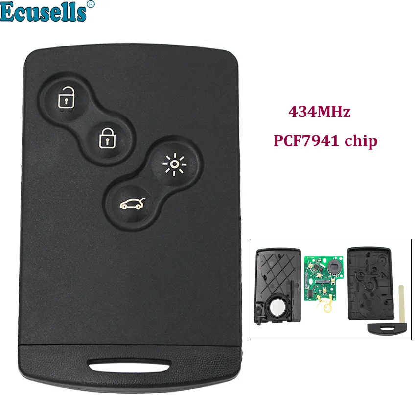 Key Fob 4 Button 433Mhz PCF7961 for Renault Megane 3,Scenic 3,Clio 4 2009-2014