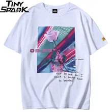 Мужские футболки в стиле хип-хоп, уличная одежда, Harajuku, розовая футболка с розами,, летняя футболка с цветочным рисунком, хлопок, короткий рукав, топы, футболки, черные, белые