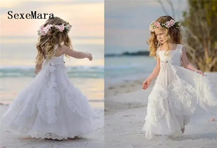 White Flower Girls Dresses For Wedding Square Neck Applique Beads Kids Formal Wear Communion Dress Girls Pageant Gowns White Flower Girls Dresses For Wedding Square Neck Applique Beads Kids Formal Wear Communion Dress Girls Pageant Gowns