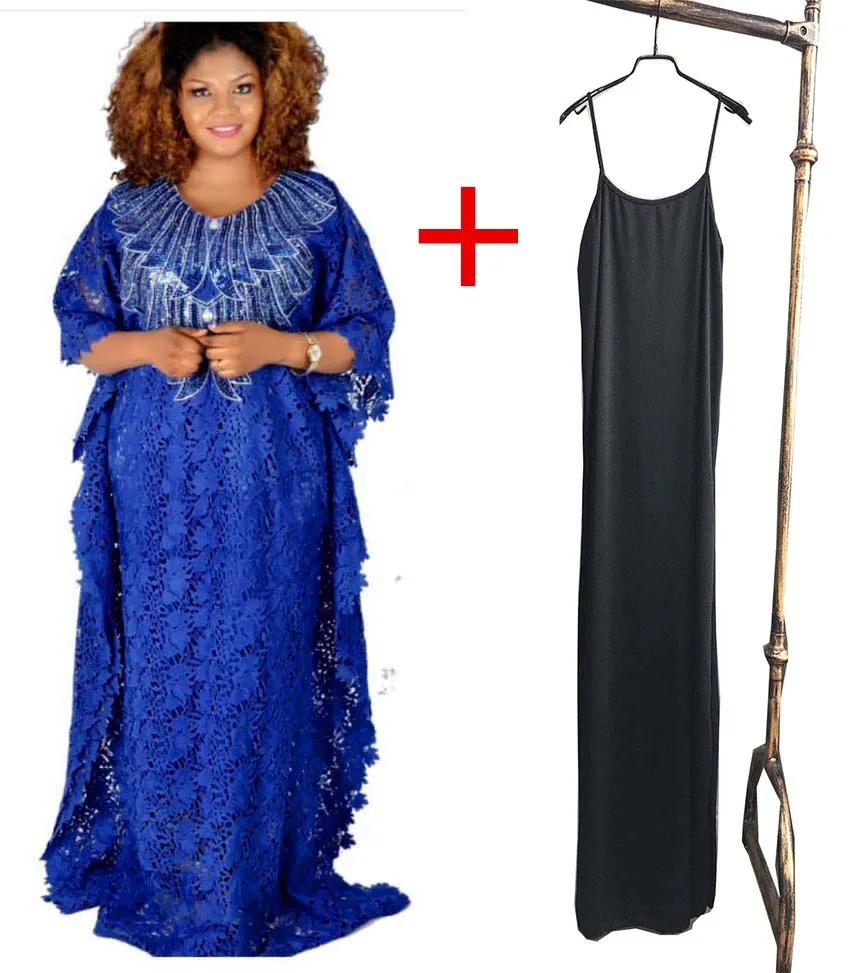 Супер размер бюст 140 см африканская Женская Дашики Мода водорастворимые кружева свободная юбка с бисером вышивка длинное платье