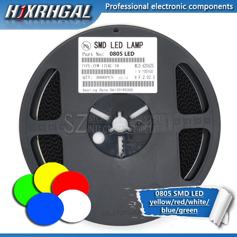

1Reel 3000pcs 0805 SMD LED diodes light yellow red green blue White new and original hjxrhgal