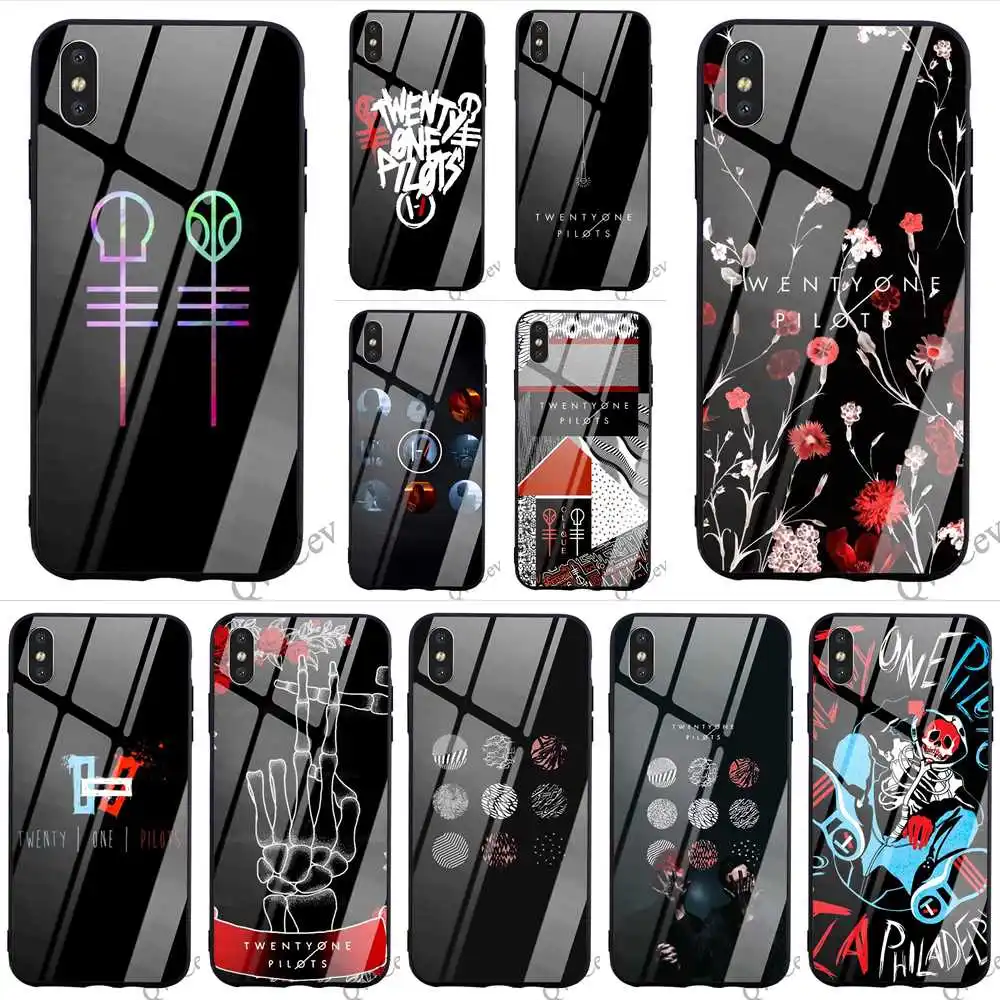 

Colorful Twenty One Pilots Tempered Glass Phone Case for iPhone SE Cover X XR 5 7 8 Plus 6 6S 5S Xs Max Cases Skin