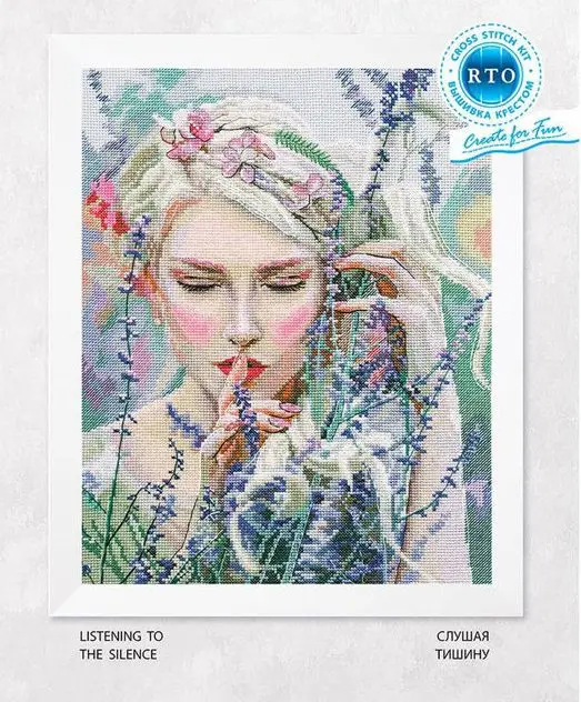 cs-2965 Cross Stitch Kit Listening To The Silence Listen Girl Maid Woman and Lavender Flower
