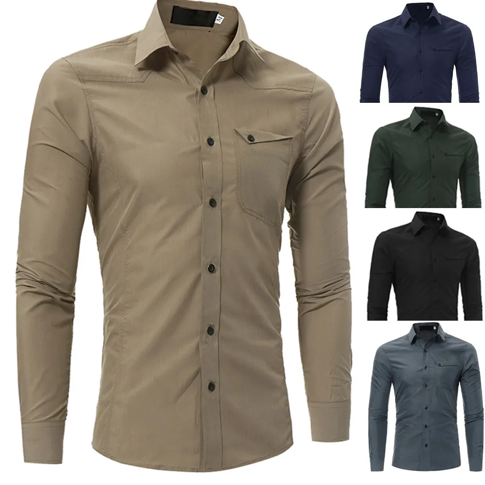 Tops Fashion Personality Men's Casual Slim Long sleeve Shirt Top Blouse ...