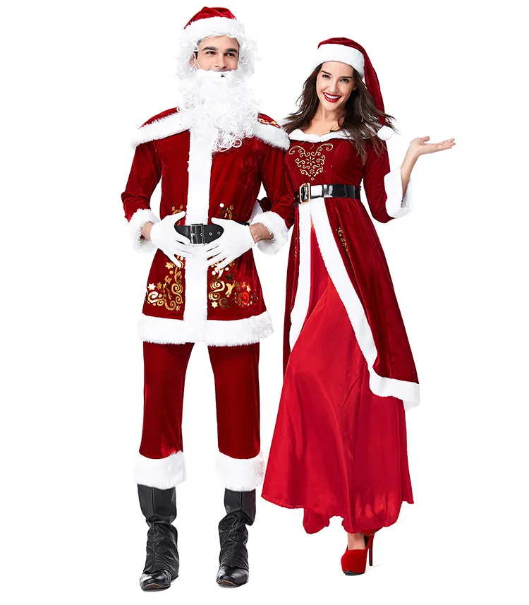 Рождественские костюмы Санта-Клаус для взрослых бархатная красная Рождественская одежда костюм Санта-Клауса роскошный костюм с белой бородой
