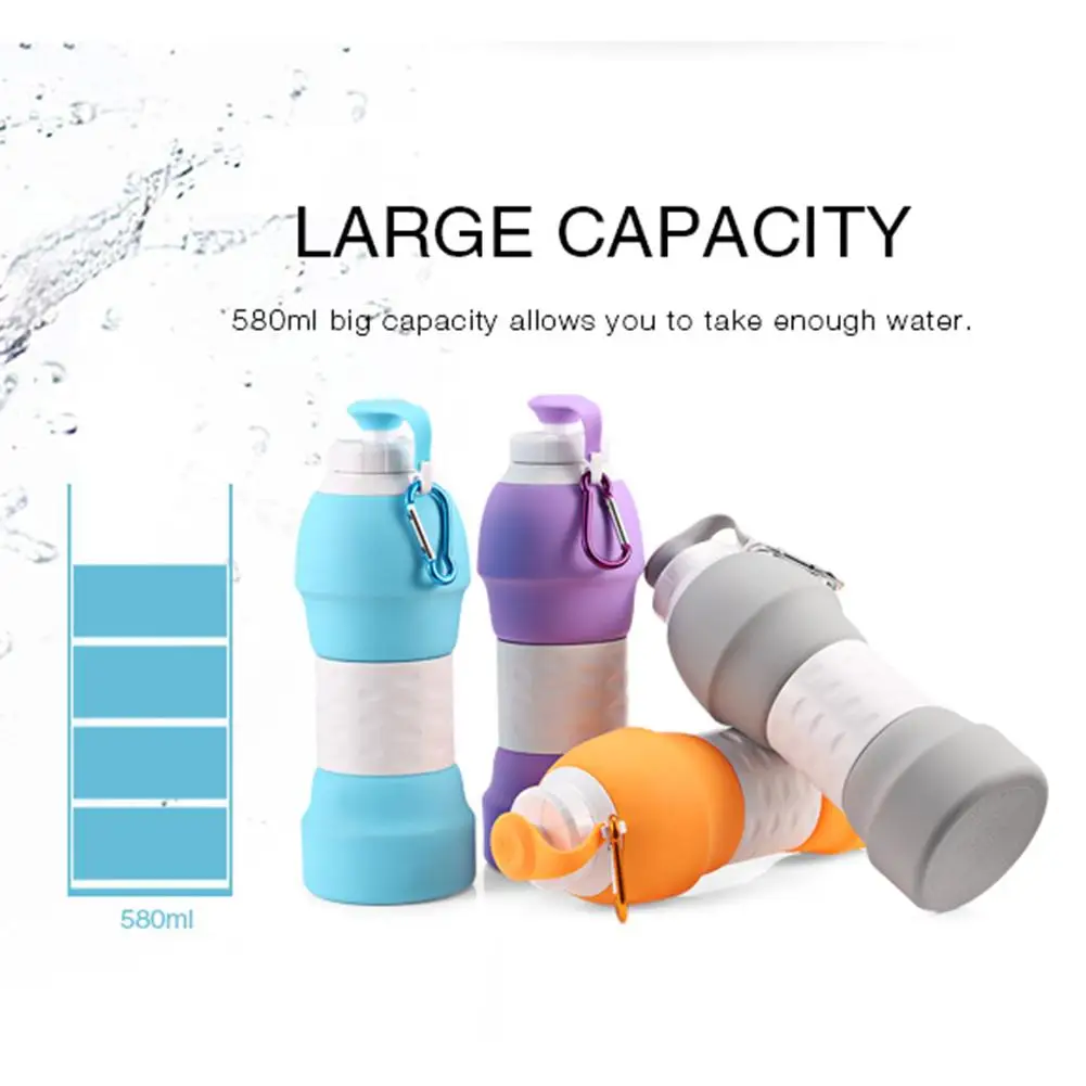 Открытый Портативный 580 мл Спортивная бутылка для воды силиконовая складная большой емкости для пешего туризма кемпинга Elescopic велосипедная фляга для воды