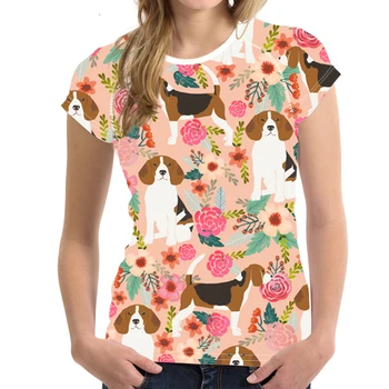 

NOISYDESIGNS Cartoon Beagles Pet Dog Print T Shirt Women Flower Pattern T-Shirt Teenagers Cute Puppy Teen Shirt for Girls Tees
