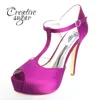 Woman Platform 5'' High Heel T strap Satin Dress Shoes Evening Party Wedding Stiletto Open toe White Ivory Purple Super high ► Photo 2/6