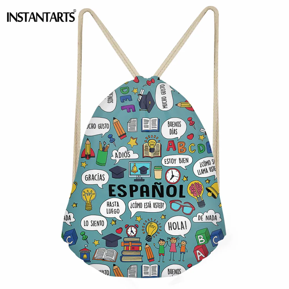 

INSTANTARTS Spanish Teacher Pattern Outdoor Drawstring Bag Waterproof Sport Gym Bag for Girls Women Men Daily Fitness Cinch Sack