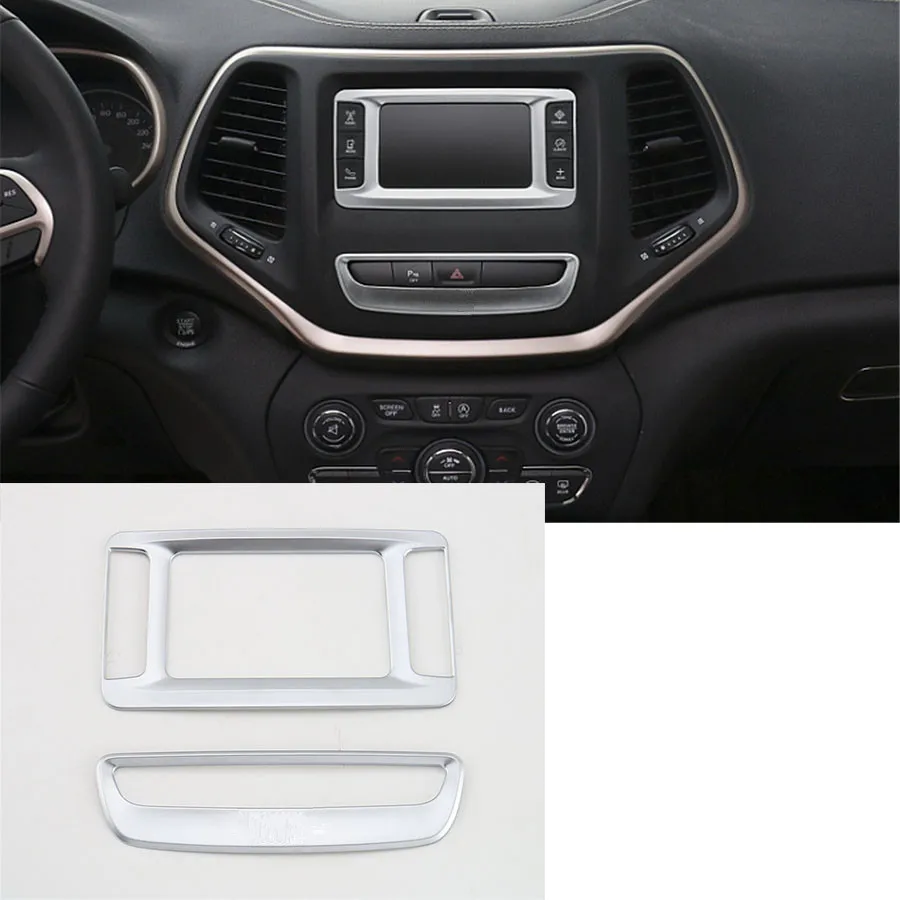 

YAQUICKA For 2014-2016 Jeep Cherokee 2PC ABS Interior Car Dashboard Center Console GPS Fascia Panel Frame Cover Trim Sticker