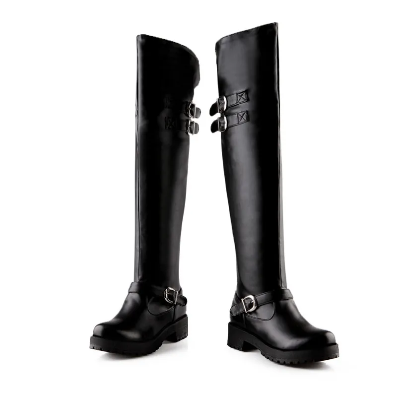 Morazora/Сапоги выше колена модные женские сапоги на среднем каблуке в стиле панк Женская обувь мягкая искусственная кожа, большие размеры 34-43