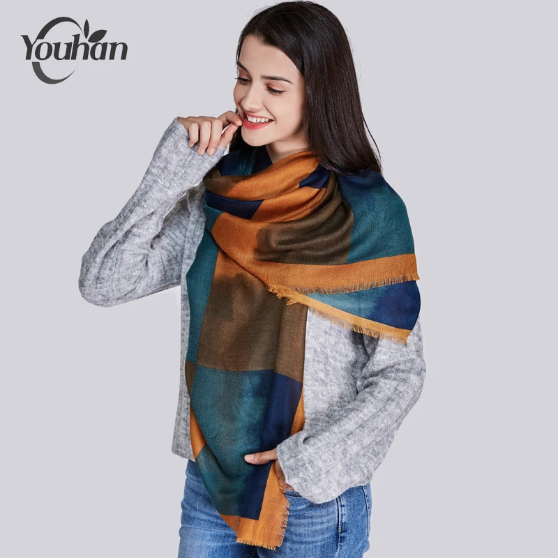

YOUHAN 2018 Women Scarf Luxury Brand Lattice Viscose Square Blanket Shawl Scraf Long Scarves Lady Wraps Echarpe Bandana Pashmina