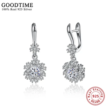 

Real Pure Solid 925 Sterling Silver Jewelry Cubic Zirconia Snowflake Dangle Earrings For Women Fashion Wedding Jewelry Gifts