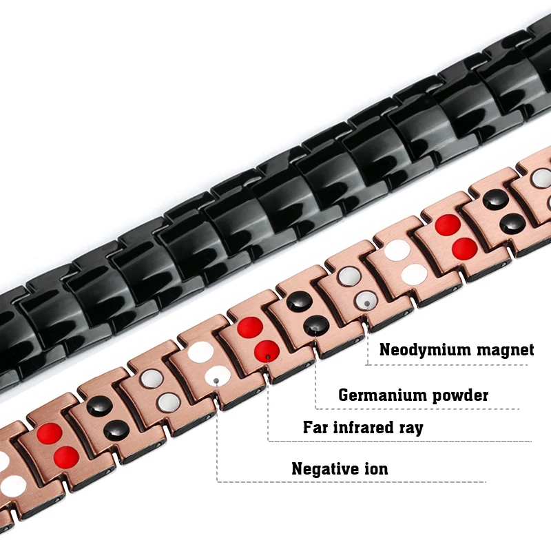 Hottime 99.95% Чистый медный Магнитный браслет и браслет для мужчин энергетический исцеляющий двойной ряд 4 в 1 черный пистолет покрытием мужские браслеты