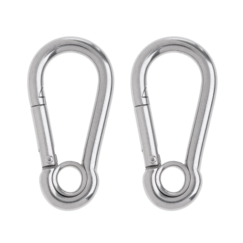 2pcs Stainless Steel Climbing Carabiner Clip Hook with Eye for Climbing/ Hiking 80 x 40mm Thickness 8mm