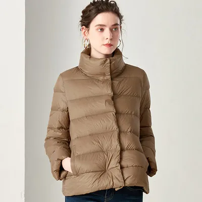 Короткое женское зимнее 90% белое пуховое пальто и тонкая хлопковая стеганая куртка Осенняя Куртка стильная уличная одежда - Цвет: Camel