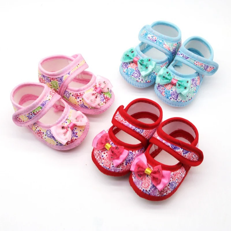 

Baby Girl Rose Print Loafers Bow Shoes Anti-Slip Casual Shoes Infant Shoes