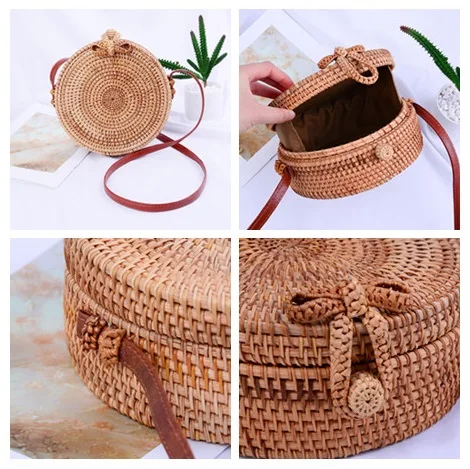 Women Round Straw Bags Handmade Woven Beach Cross Body Bag Summer Rattan Bag Circle Bohemia Handbag Hot Sale