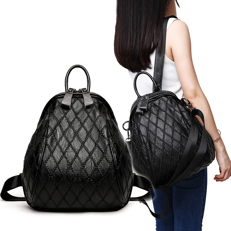 

Shell-shaped Diamond Lattice Genuine Leather backpack fashion new wave Korean casual version of soft Calfskin casual travel bag