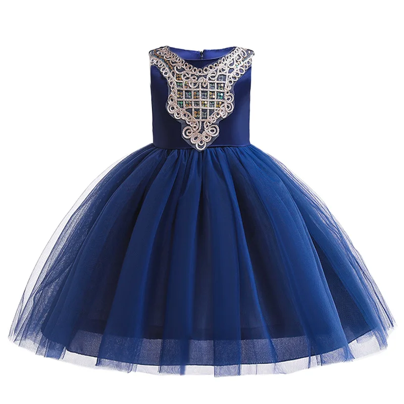 Детские платья для девочек, платье принцессы, Детский костюм для девочек, летние вечерние платья для маленьких девочек 4, 5, 6, 7, 8, 9, 10 лет - Цвет: Navy blue