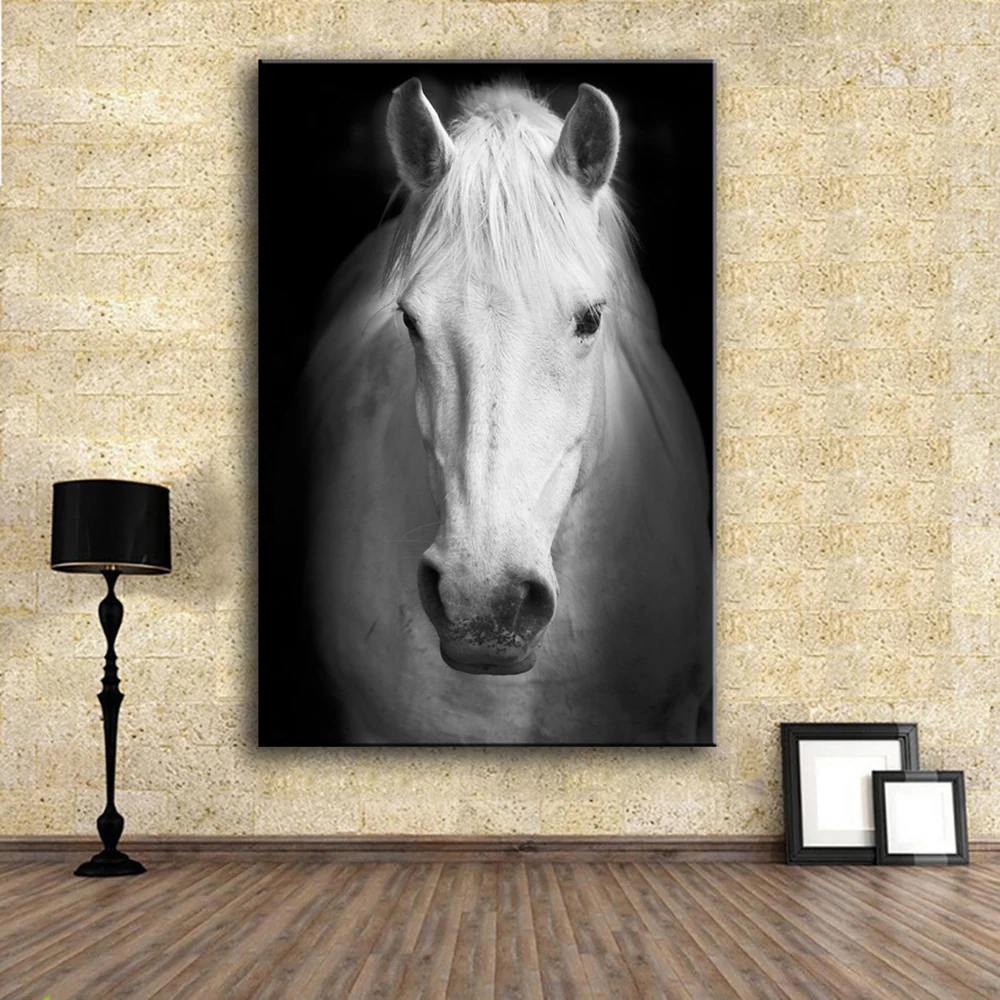 Vanlin Art Animal White Horse Black And Picture Wall Canvas Poster Mural For Living Room Modern Home Decor | Дом и сад