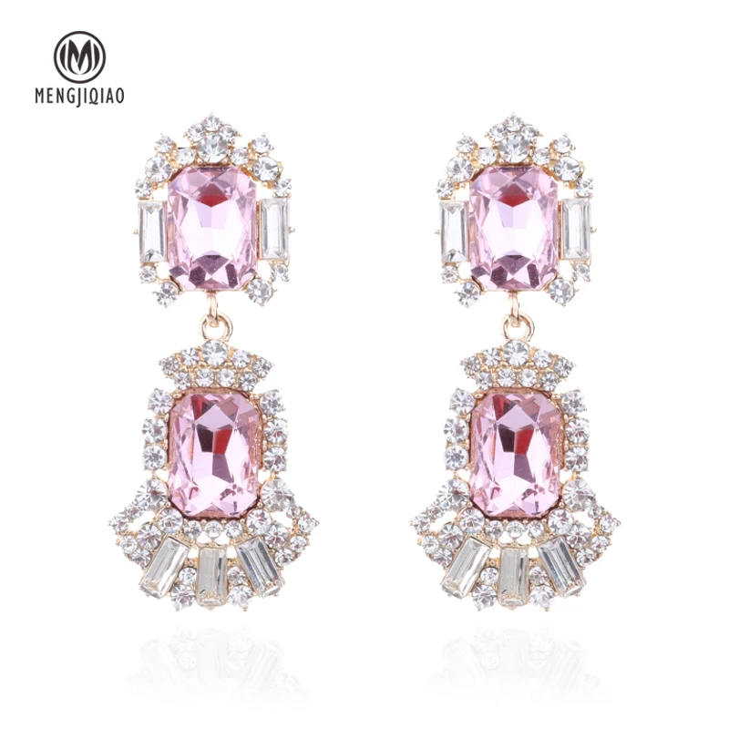 

MENGJIQIAO 2018 New Exaggerate Square Crystal Luxury Drop Earrings For Women Statement Rhinestone Brincos Party Ear Accessories