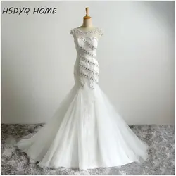 Новинка 2017 года дизайн удивительные сексуальные свадебные платья белого Русалка Аппликации Кристалл свадебное платье Кружево на спине