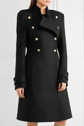 Manteau femme UK 2019 Весна Зима Женское модное простое черное шерстяное пальто Женская Длинная Верхняя одежда с двойной грудью abrigos mujer