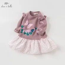 Dave bella/детское осеннее трикотажное платье; платье с длинными рукавами в стиле Лолиты для девочек; Детские вечерние костюмы на День рождения; DBA8001