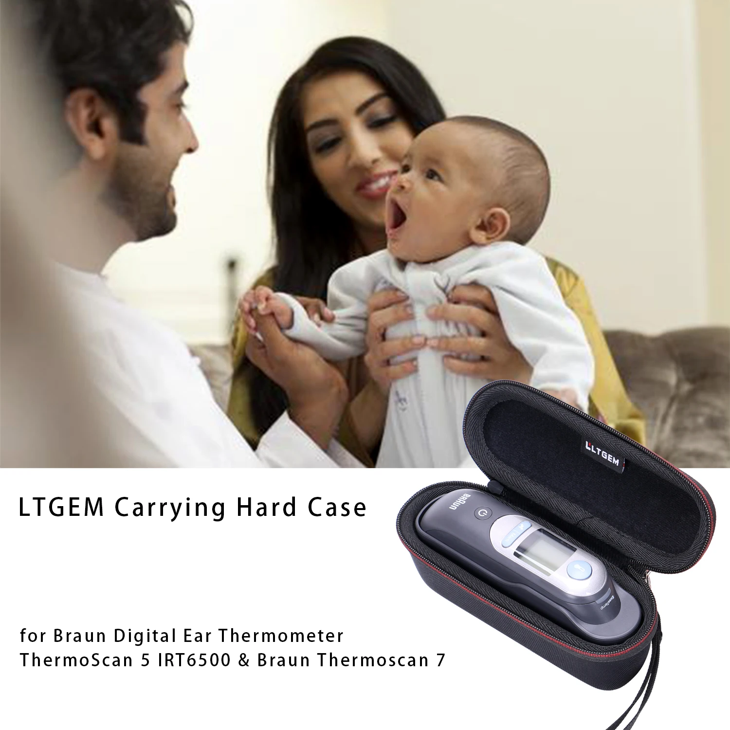 LTGEM EVA 충격 방지 휴대용 하드 케이스, 브라운 디지털 귀 온도계 온도계, 5 IRT6500 및 브라운 써모스캔 7, 케이스 전용