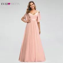 Ever Pretty розовые платья подружки невесты ТРАПЕЦИЕВИДНОЕ Элегантное Длинное Платье с v-образным вырезом и открытыми плечами свадебное праздничное платье Mousseline