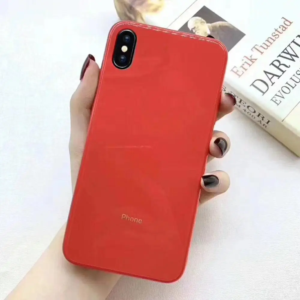 Милый чехол из закаленного стекла Macaron для iPhone X 11 Pro Чехол для Xs Max XR 8 Plus 7 6 защитная задняя крышка модный жесткий чехол - Цвет: Красный