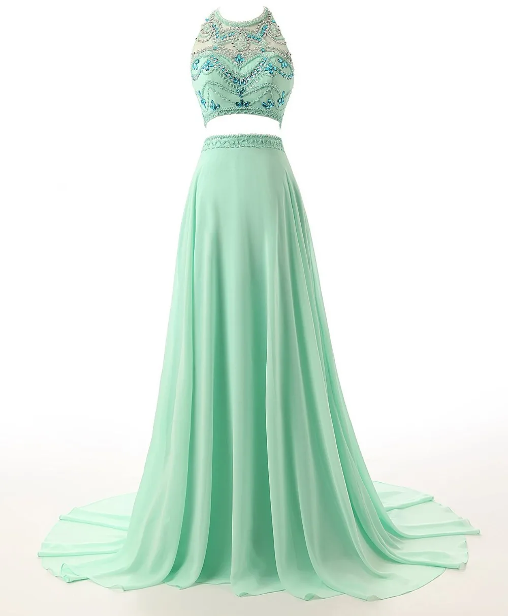 Fashion Mint Green Two Piece Actual Image 2015 Cheap Prom Dresses ...