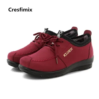 

Cresfimix women cool autumn & winter warm fur lace up shoes lady casual comfortable shoes female retro ballet dance shoes c2972