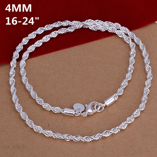 4 мм 22 дюйма 55 см мужское ожерелье s серебро 925 ювелирные изделия витая веревка цепочка ожерелье высокое качество ювелирные изделия для женщин мужчин