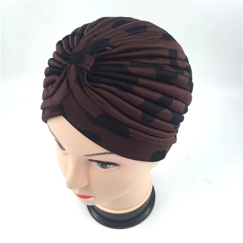 

New Arrival 10 Color Dot Print Turban Hats Unisex New Head Wrap Cap Women Hospital Cancer Hat Wine Red Blue Gold Brown White