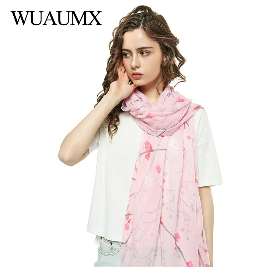 

Wuaumx Spring Scarf Women Hijab Scarf For Female Head Scarves Cotton Neckerchief For Women Print Shawls And Wraps foulard femme
