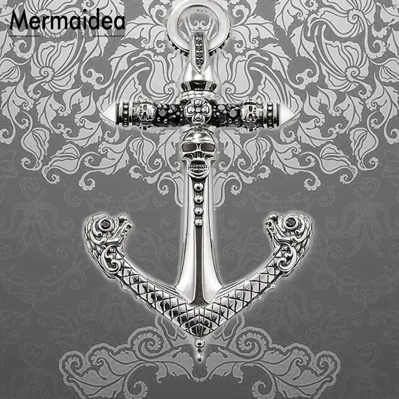 

Black CZ Skull Anchor Pendants Fashion Jewelry 925 Sterling Silver Punk Gift For Women Men Boy Girls Fit Necklace 2019 Anker