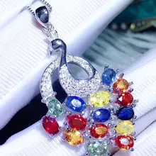 Натуральное красочное Сапфировое Ожерелье Подвеска Серебро 925 пробы 0.35ct* 15 шт драгоценный камень Павлин Стиль# J18122809